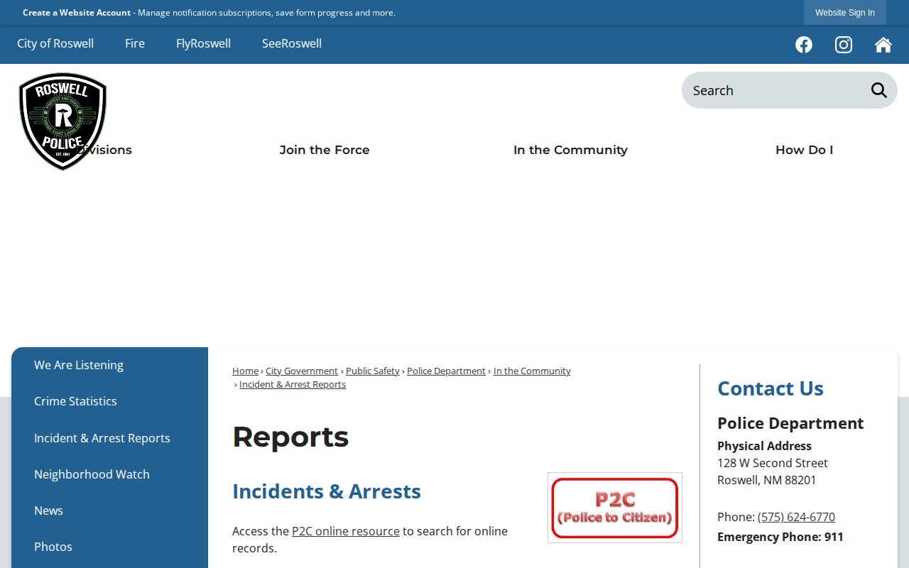 Chaves County Roswell Police official arrest-record source